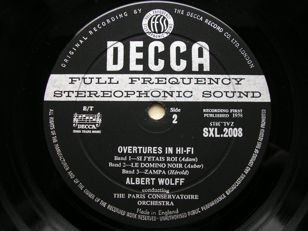 SXL 2008  OVERTURES IN HI - FI:  SUPPE / NICOLAI / ADAM / AUBER / REZNICEK / HEROLD       PARIS CONSERVATOIRE / WOLFF      ED 1