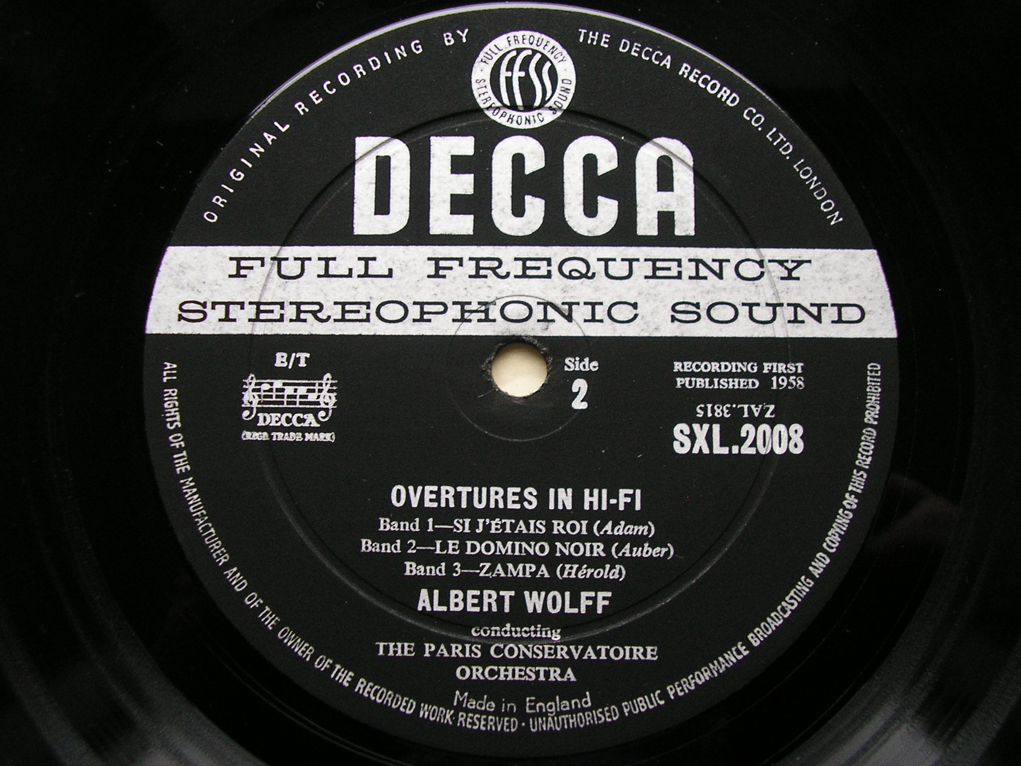 SXL 2008  OVERTURES IN HI - FI:  SUPPE / NICOLAI / ADAM / AUBER / REZNICEK / HEROLD       PARIS CONSERVATOIRE / WOLFF      ED 1