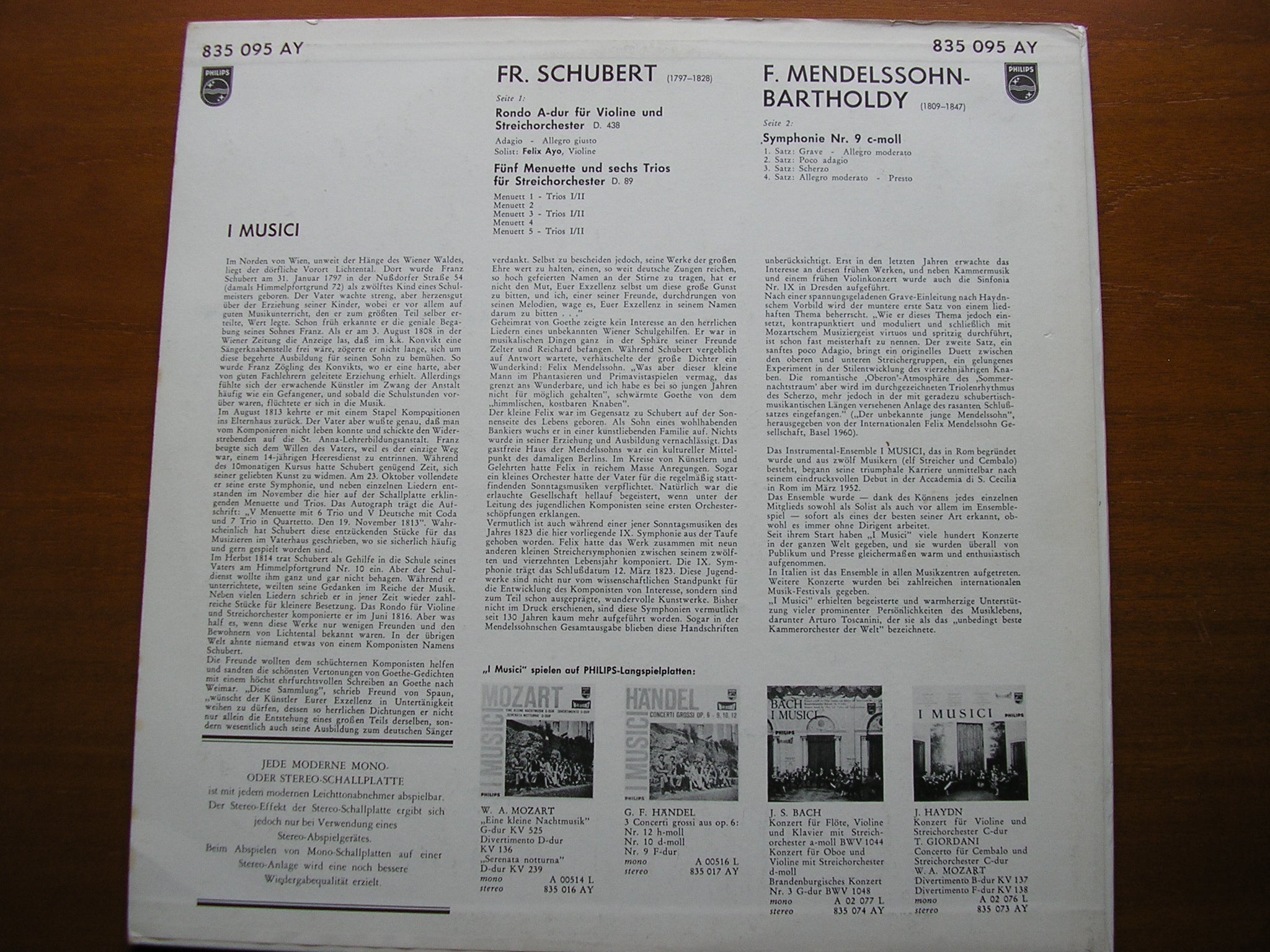 SCHUBERT: RONDO in A / FIVE MINUETS & SIX TRIOS / MENDELSSOHN: SYMPHONY No. 9    835 095 AY