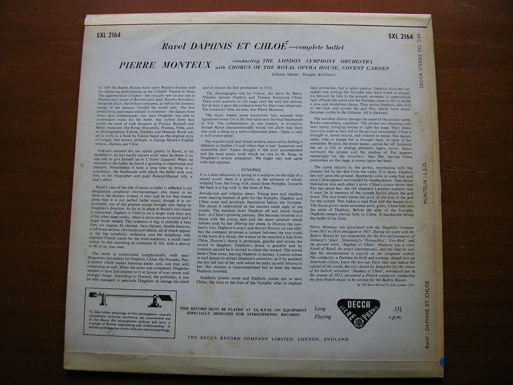 SXL 2164 RAVEL: DAPHNIS & CHLOE complete ballet MONTEUX / LONDON SYMPHONY