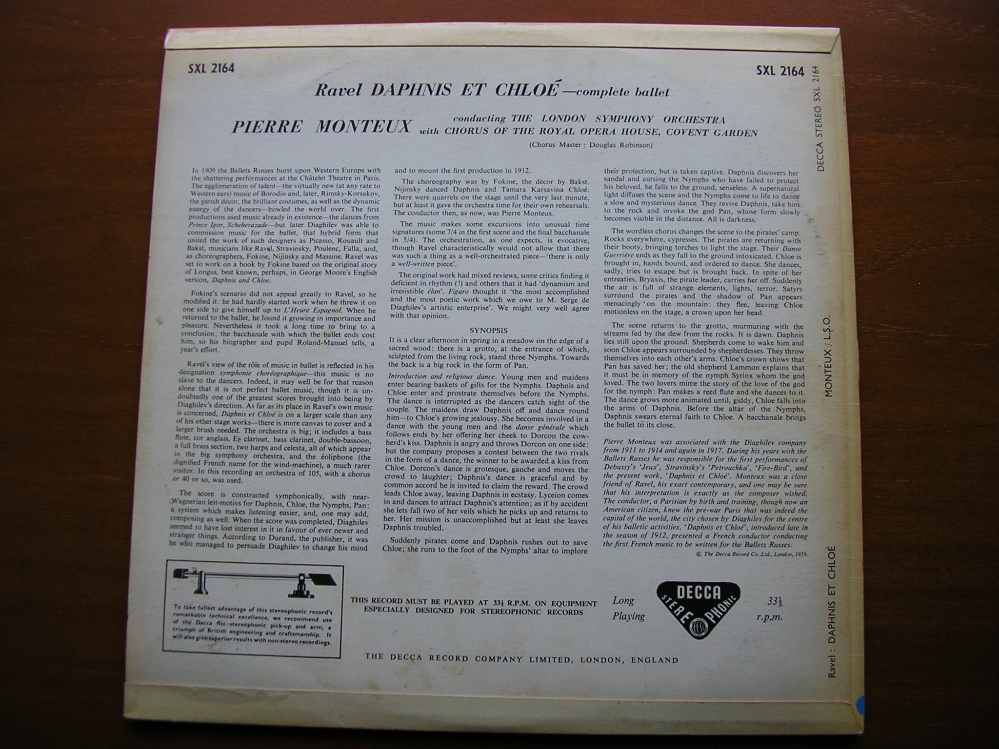 SXL 2164 RAVEL: DAPHNIS & CHLOE complete ballet MONTEUX / LONDON SYMPHONY