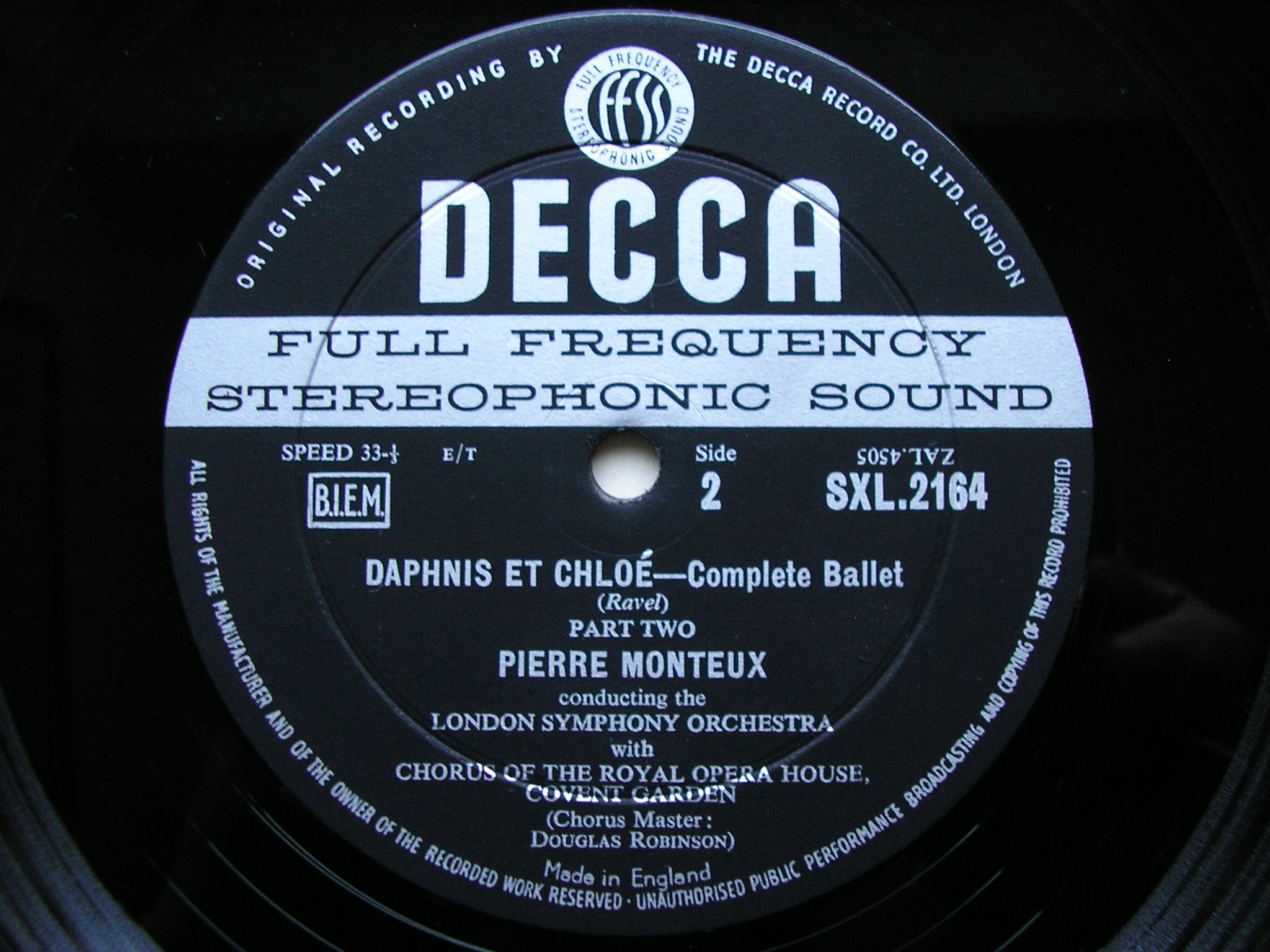 SXL 2164 RAVEL: DAPHNIS & CHLOE complete ballet MONTEUX / LONDON SYMPHONY