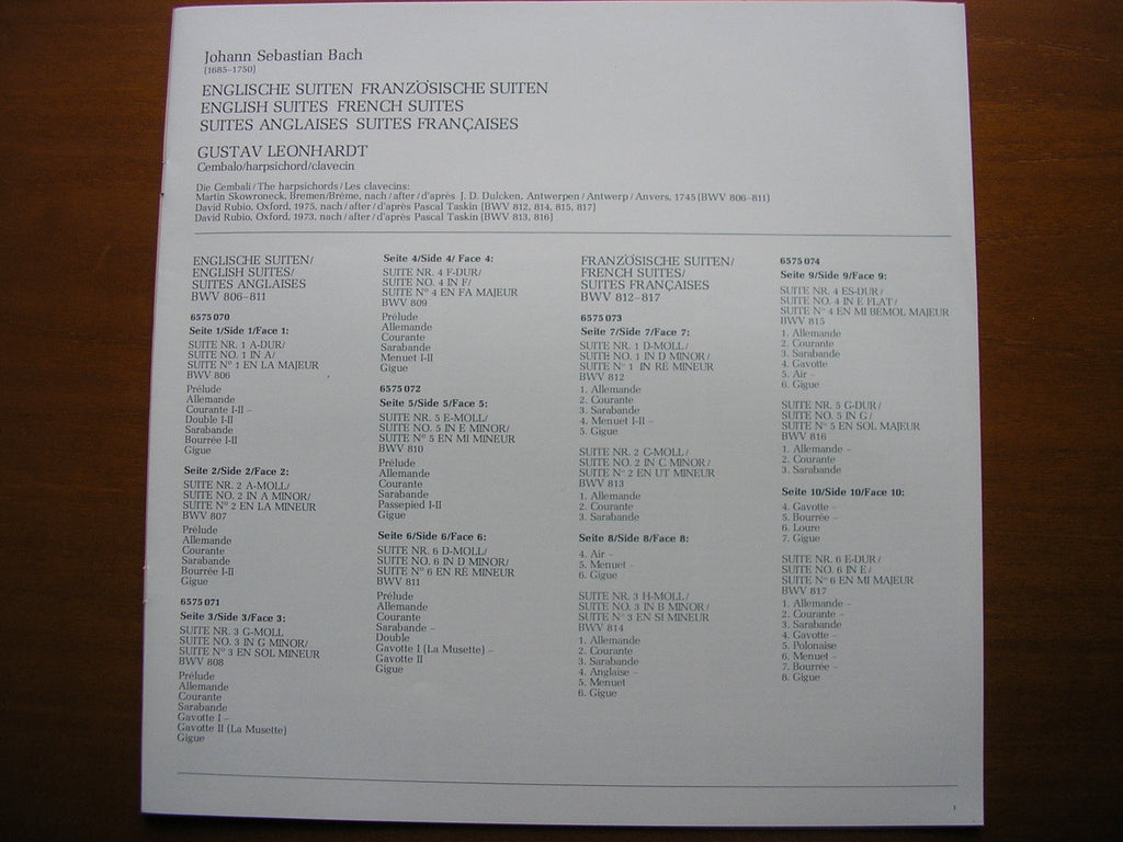 BACH: ENGLISH SUITES / FRENCH SUITES   GUSTAV LEONHARDT   5 LP      6709 500