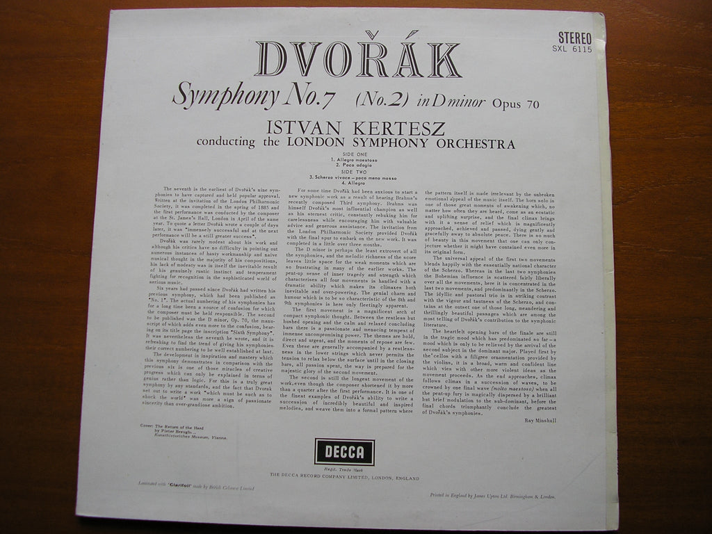 SXL 6115 DVORAK: SYMPHONY No. 7 KERTESZ / LONDON SYMPHONY