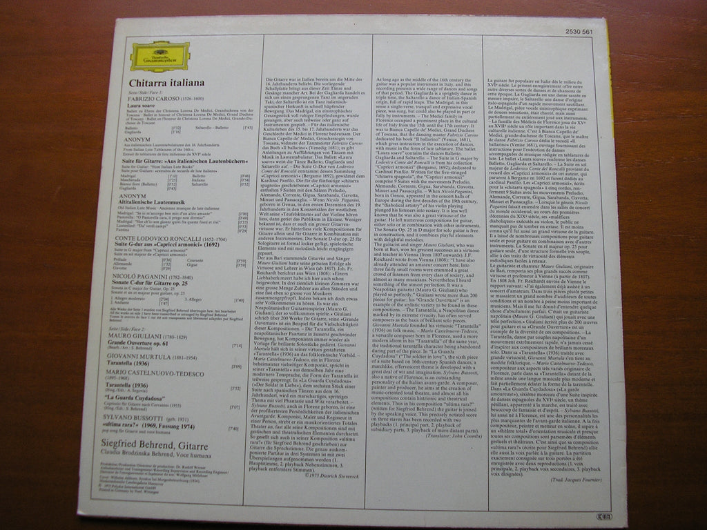 CHITARRA ITALIANA: BUSSOTTI / MURTULA / GIULIANI / PAGANINI / CAROSO / RONCALLI       BEHREND     2530 561