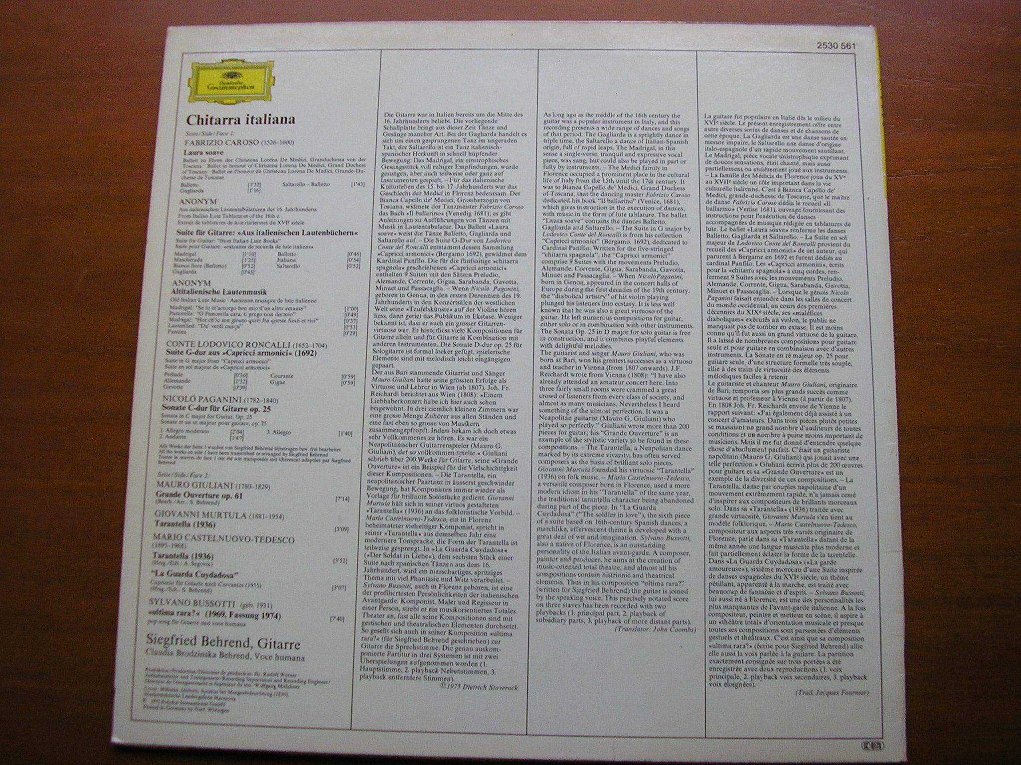 CHITARRA ITALIANA: BUSSOTTI / MURTULA / GIULIANI / PAGANINI / CAROSO / RONCALLI       BEHREND     2530 561