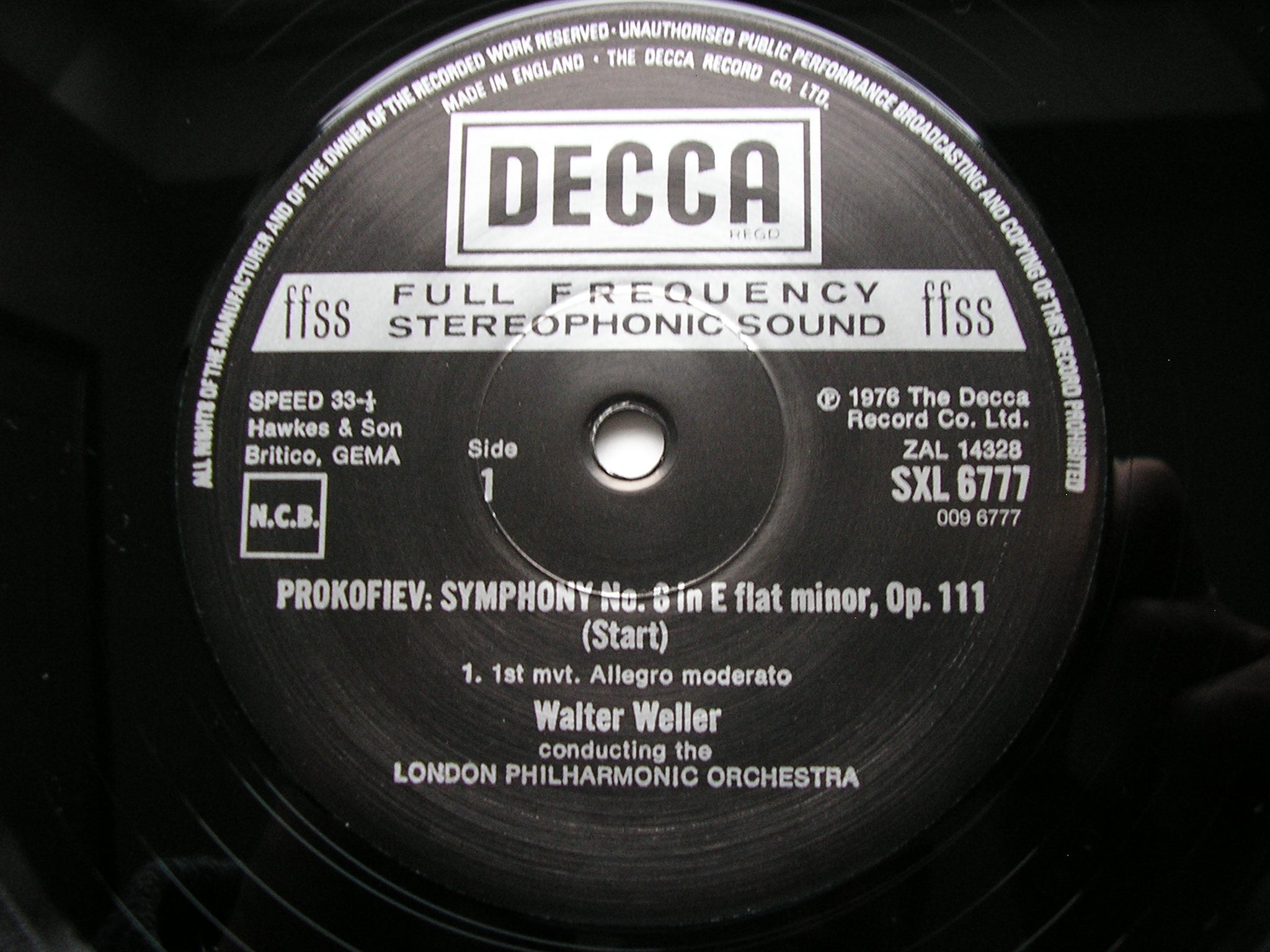 PROKOFIEV: SYMPHONY No. 6     WELLER / LONDON PHILHARMONIC     200gm    SXL 6777