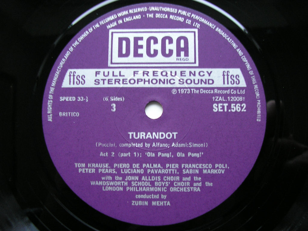 PUCCINI: TURANDOT   SUTHERLAND / PAVAROTTI / CABALLE / LONDON PHILHARMONIC / ZUBIN MEHTA   SET 561 - 3
