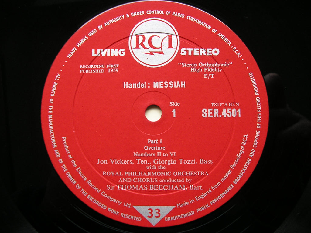 HANDEL: MESSIAH  VYVYAN / SINCLAIR / VICKERS / TOZZI / ROYAL PHILHARMONIC / BEECHAM    LDS 6409