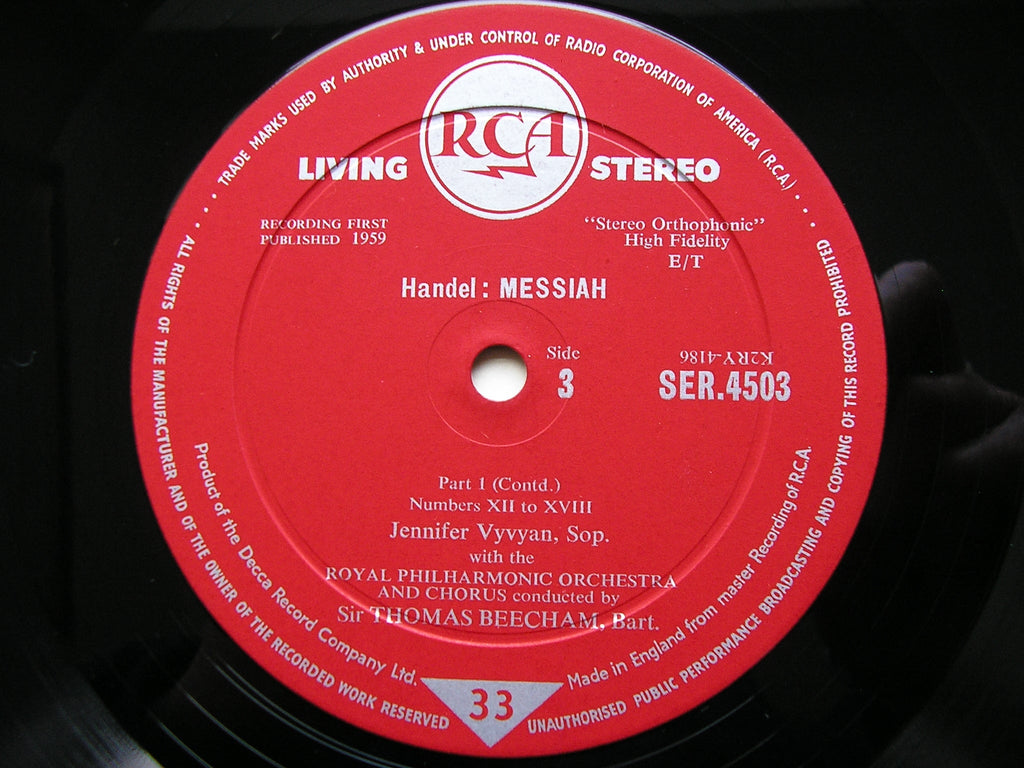 HANDEL: MESSIAH  VYVYAN / SINCLAIR / VICKERS / TOZZI / ROYAL PHILHARMONIC / BEECHAM    LDS 6409