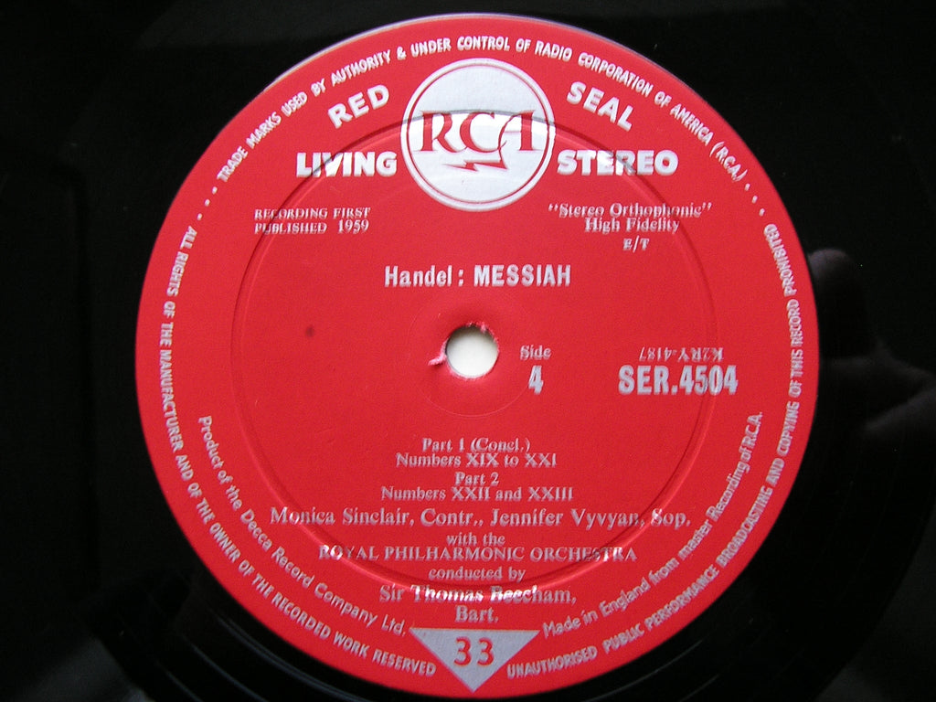 HANDEL: MESSIAH  VYVYAN / SINCLAIR / VICKERS / TOZZI / ROYAL PHILHARMONIC / BEECHAM    LDS 6409