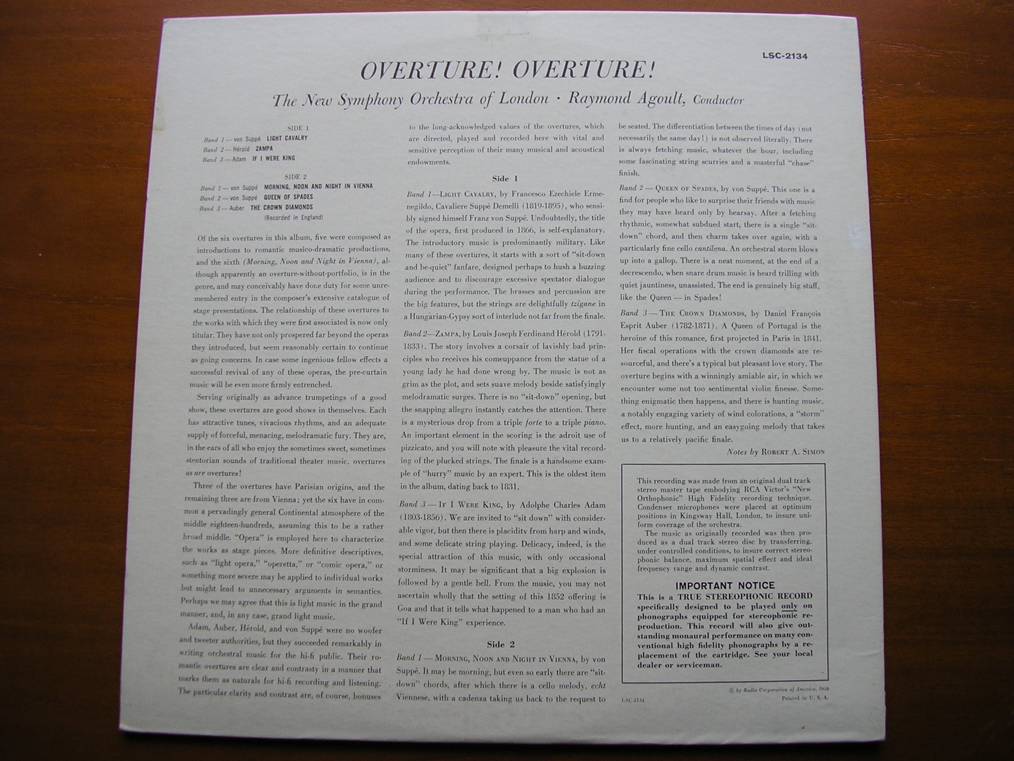 OVERTURE!  ADAM / AUBER / HEROLD / SUPPE    RAYMOND AGOULT / NEW SYMPHONY ORCHESTRA    LSC 2134