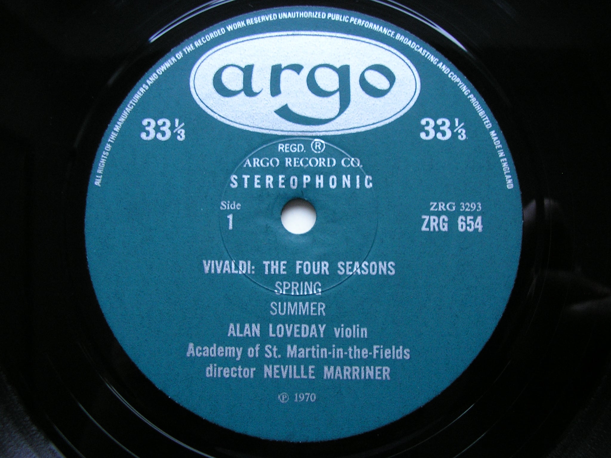 VIVALDI: THE FOUR SEASONS     LOVEDAY / ASMIF / MARRINER    ZRG 654