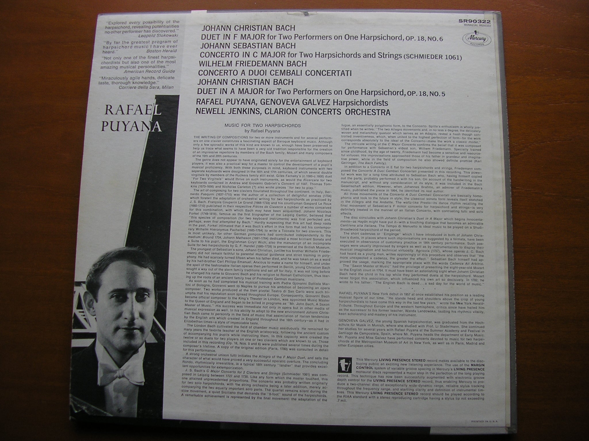 J C BACH / J S BACH / W F BACH: MUSIC FOR TWO HARPSICHORDS     PUYANA / GALVEZ     SR 90322