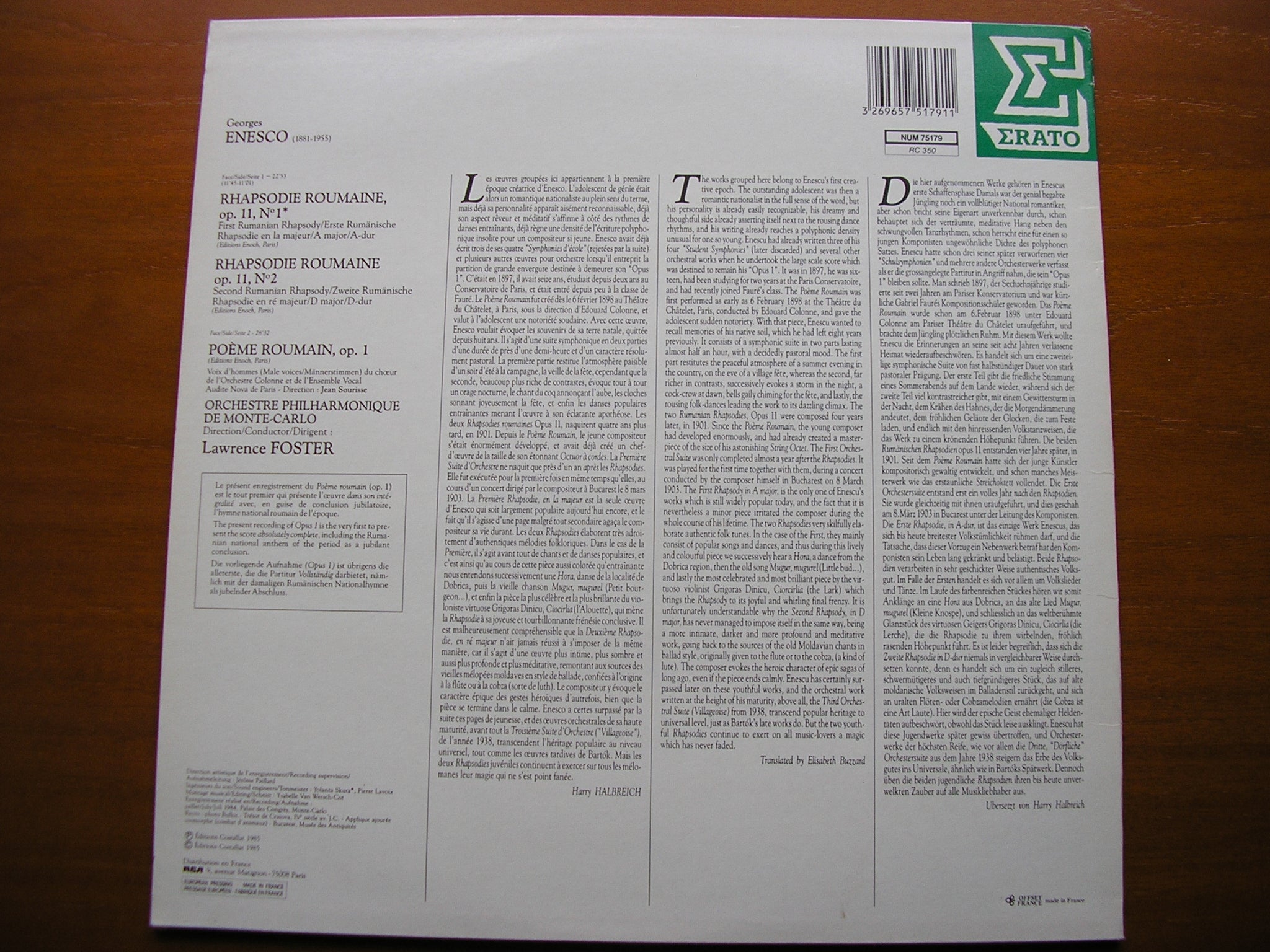 ENESCO: RUMANIAN RHAPSODIES Nos. 1 & 2 / RUMANIAN POEM    FOSTER / MONTE CARLO PHILHARMONIC    NUM 75179