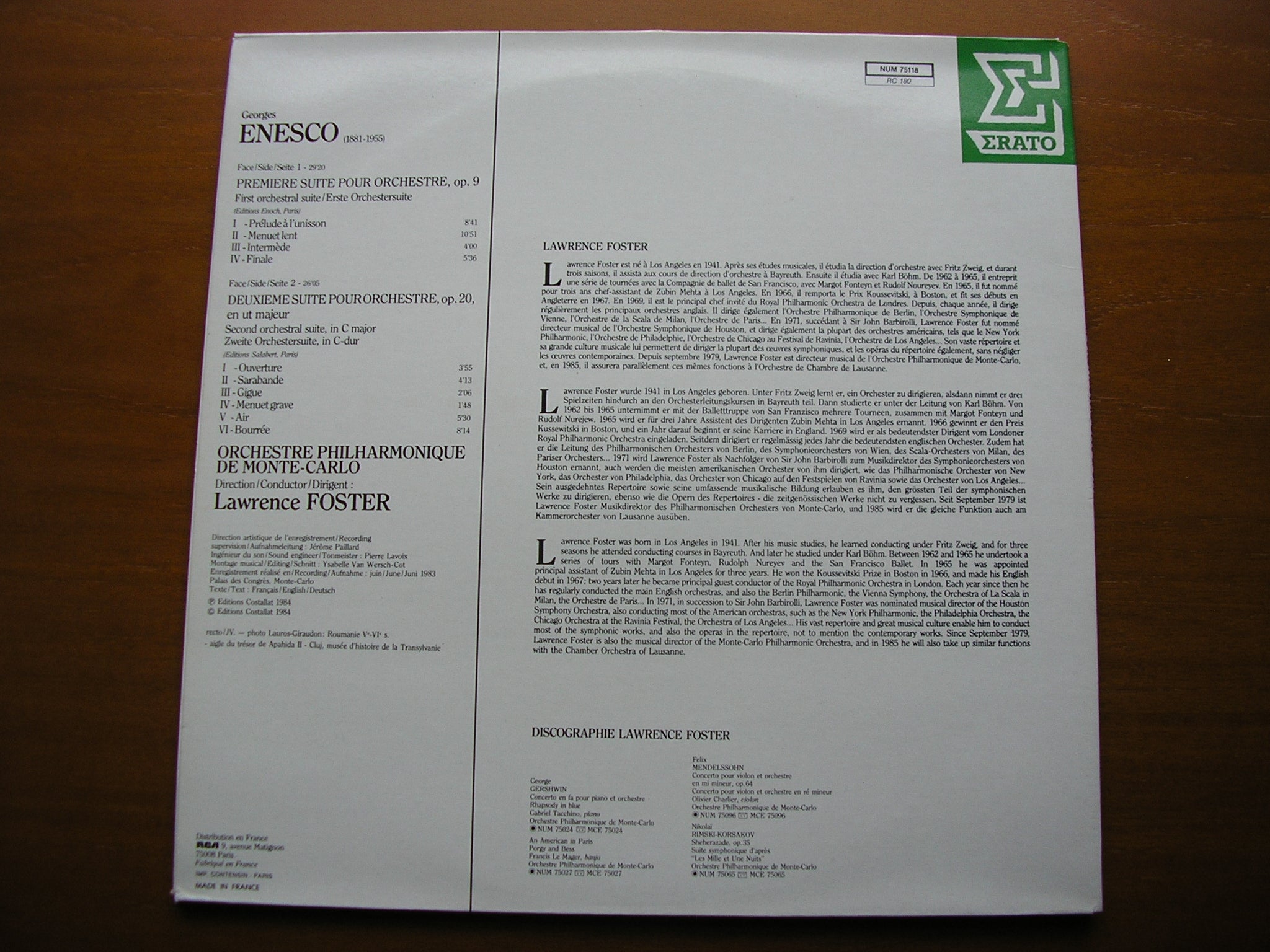 ENESCO: ORCHESTRAL SUITES Nos. 1 & 2    FOSTER / MONTE CARLO PHILHARMONIC   NUM 75118
