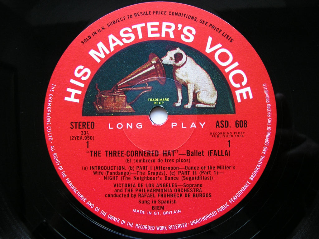 FALLA: THE THREE CORNERED HAT   VICTORIA DE LOS ANGELES / PHILHARMONIA / DE BURGOS    ASD 608