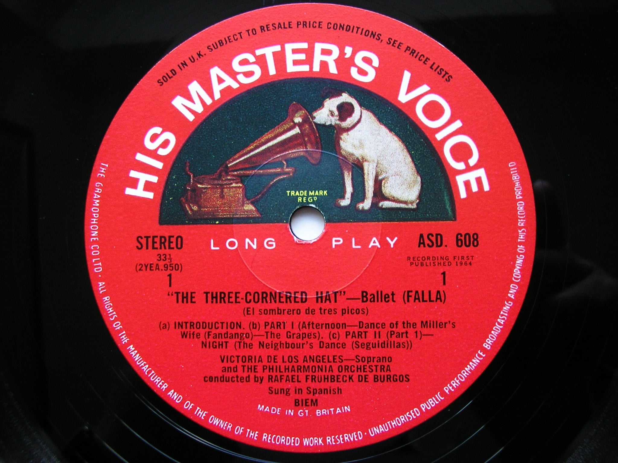 FALLA: THE THREE CORNERED HAT   VICTORIA DE LOS ANGELES / PHILHARMONIA / DE BURGOS    ASD 608