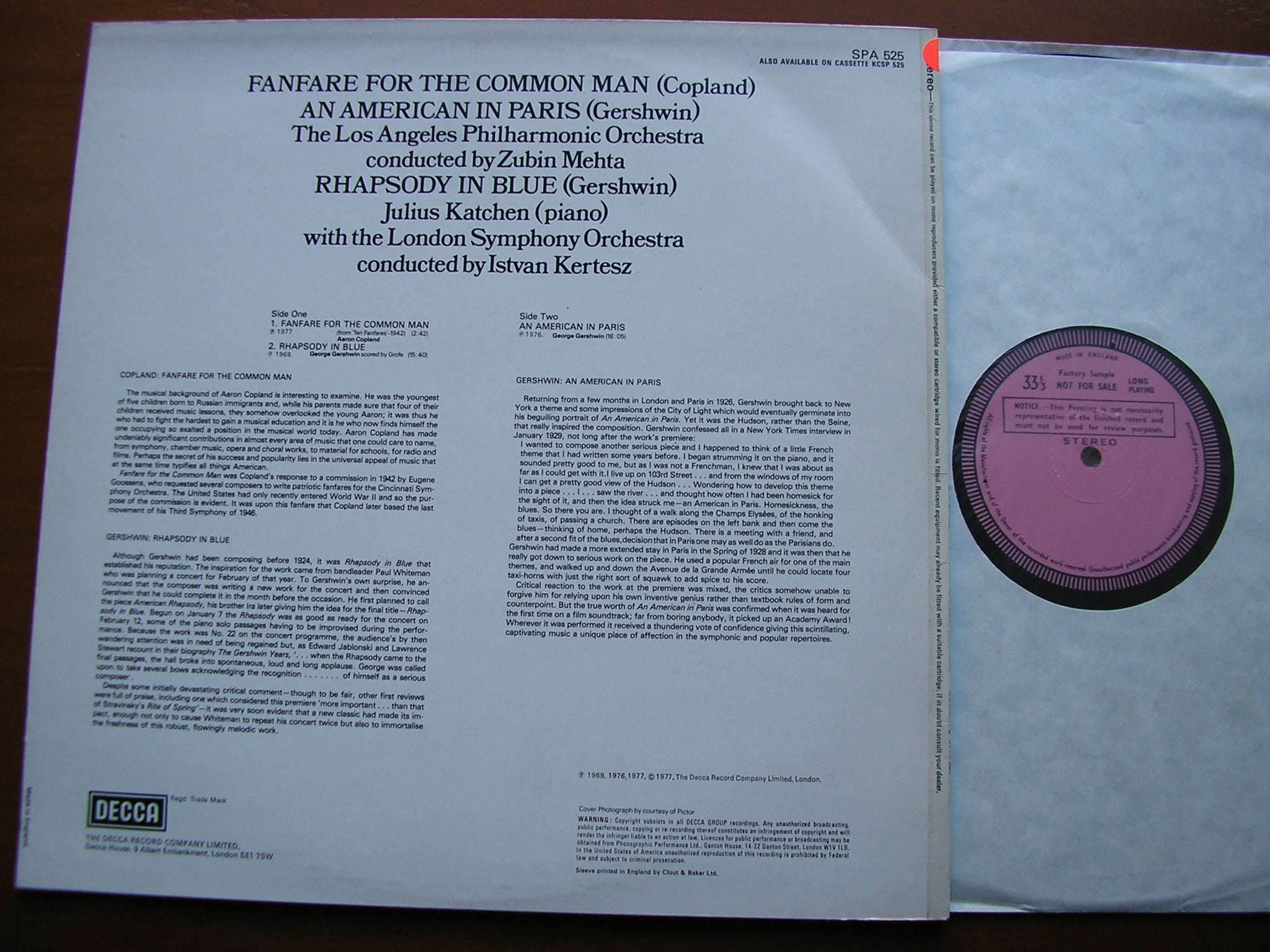 GERSHWIN / COPLAND: ORCHESTRAL MUSIC   KATCHEN / LONDON SYMPHONY / ISTVAN KERTESZ   SPA 525