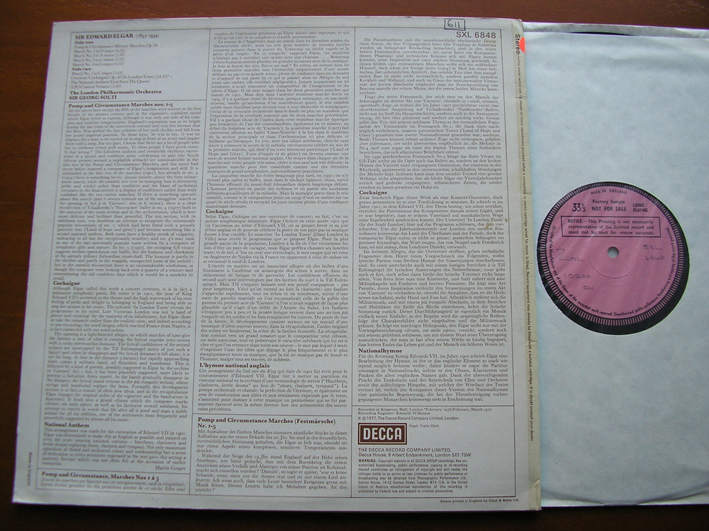 SXL 6848 ELGAR: POMP & CIRCUMSTANCE MARCHES / COCKAIGNE OVERTURE SOLTI / LONDON PHILHARMONIC