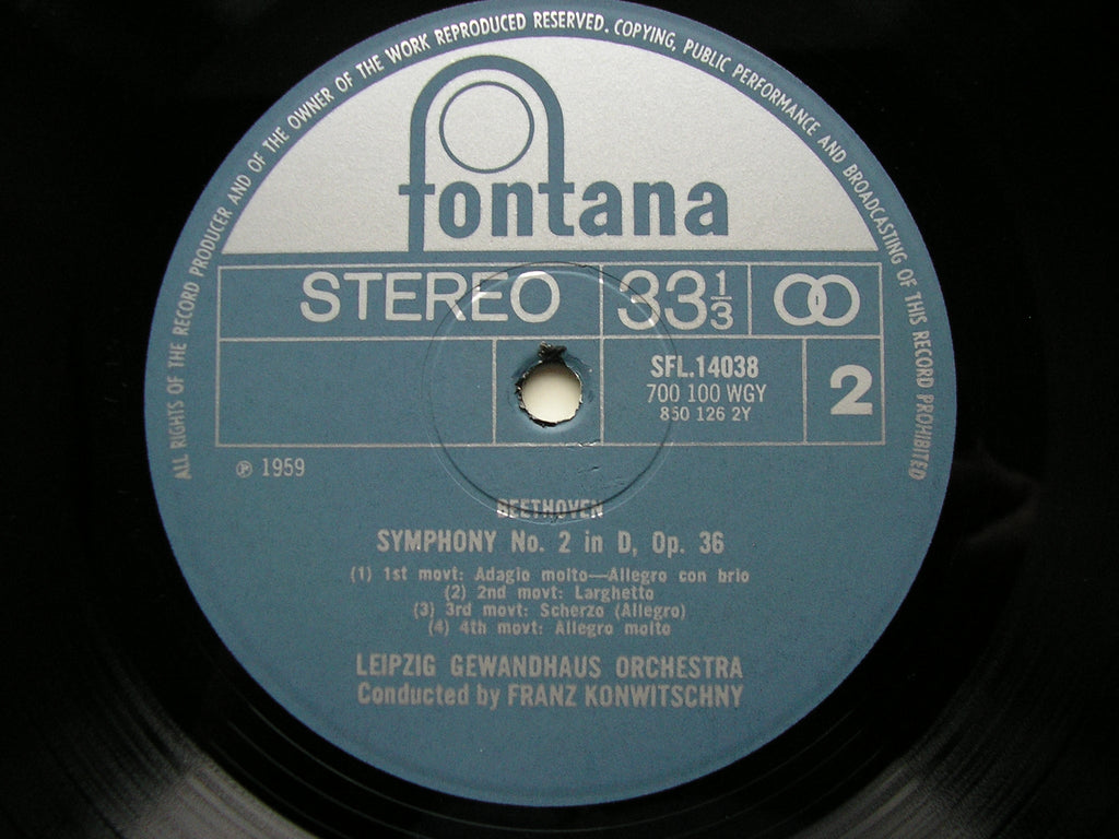 BEETHOVEN: SYMPHONIES Nos. 1 & 2   KONWITSCHNY / LEIPZIG GEWANDHAUS   SFL 14038