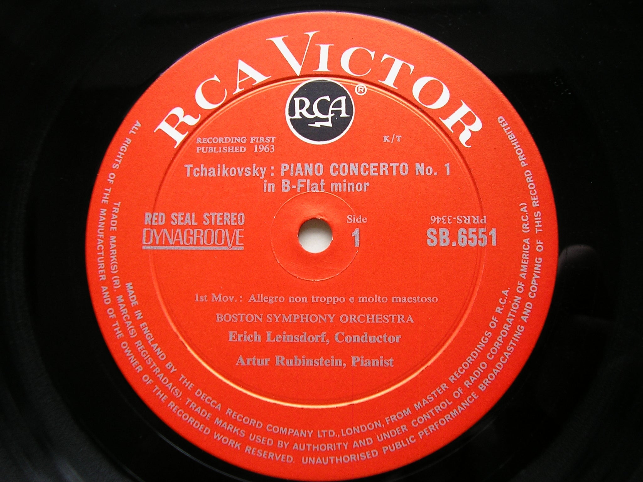 TCHAIKOVSKY: PIANO CONCERTO No. 1    RUBINSTEIN / BOSTON SYMPHONY / LEINSDORF   SB 6551