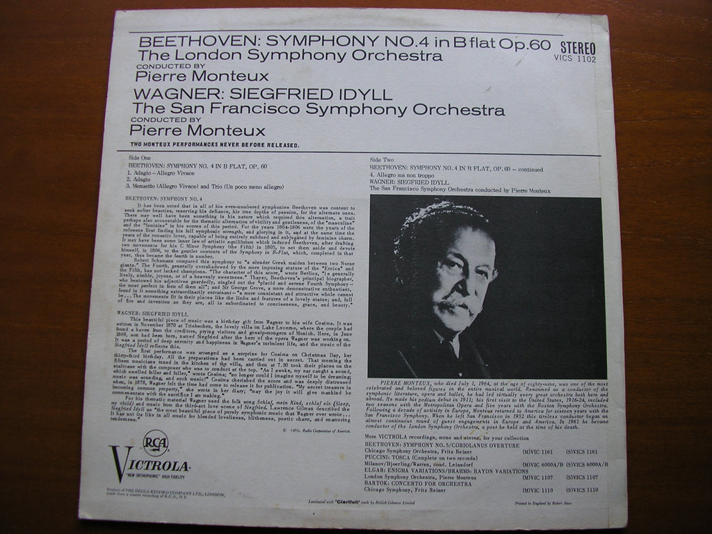 BEETHOVEN: SYMPHONY No. 4 / WAGNER: SIEGRFRIED IDYLL    MONTEUX / LONDON SYMPHONY   VICS 1102