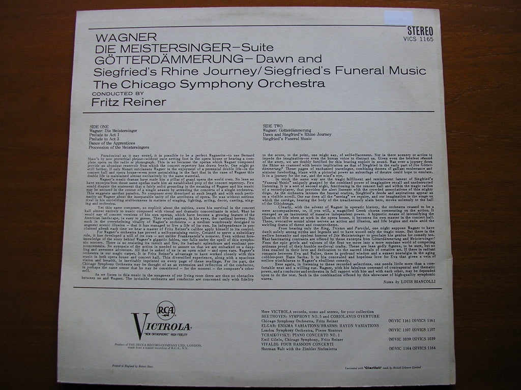 WAGNER: DIE MEISTERSINGER Suite / GOTTERDAMMERUNG Excerpts     REINER / CHICAGO SYMPHONY   VICS 1165
