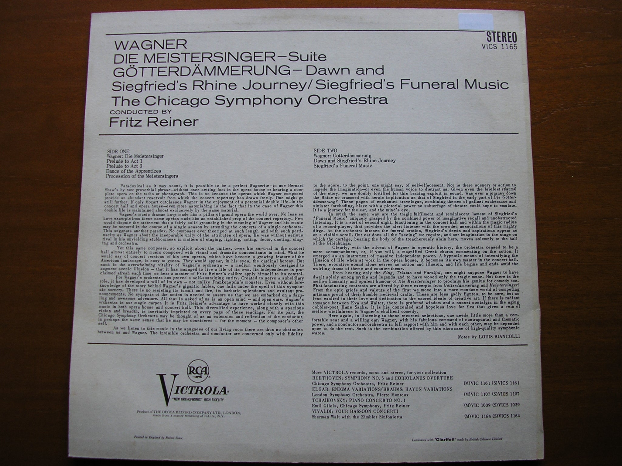 WAGNER: DIE MEISTERSINGER Suite / GOTTERDAMMERUNG Excerpts     REINER / CHICAGO SYMPHONY   VICS 1165