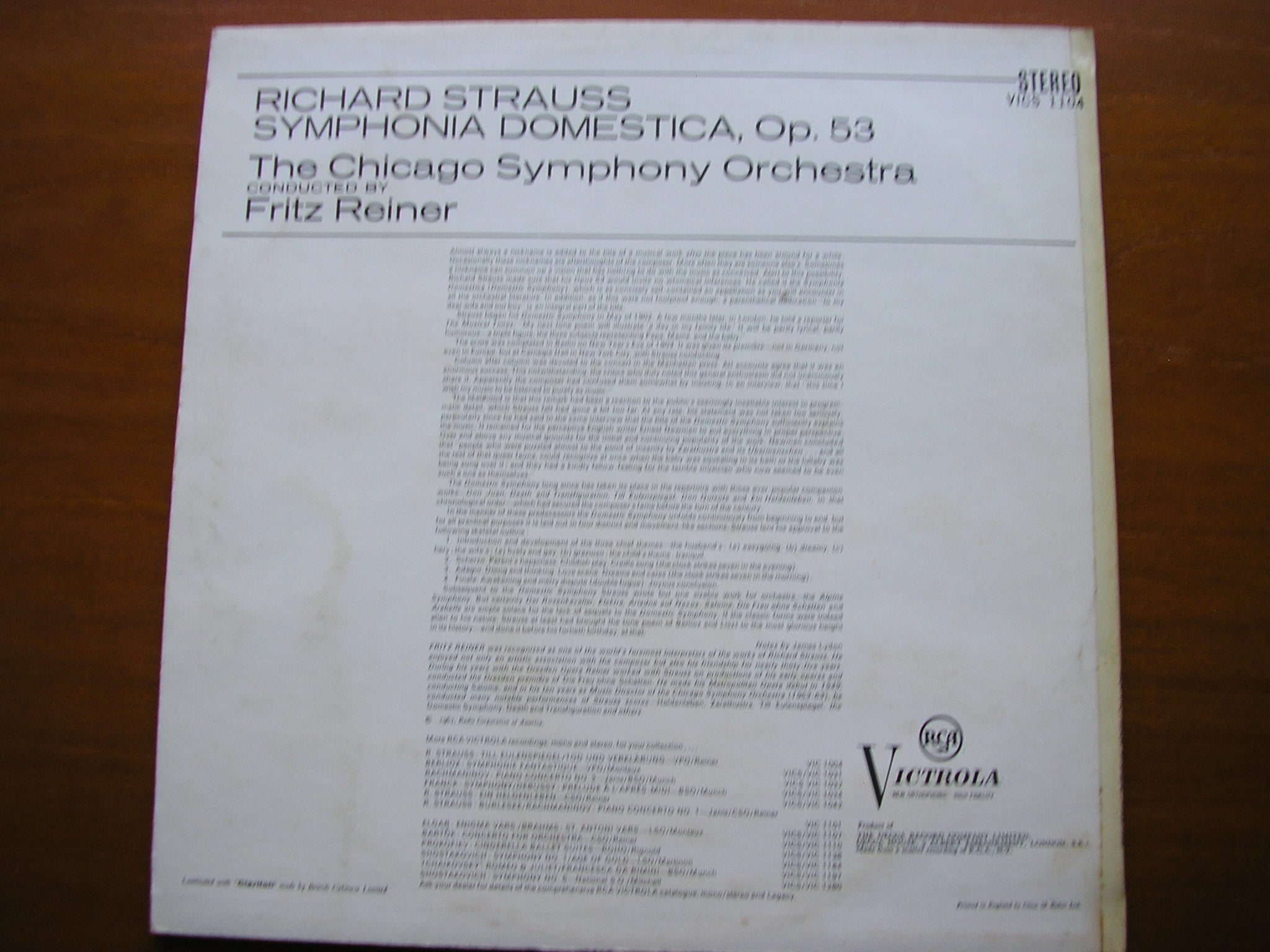 STRAUSS: SYMPHONIA DOMESTICA     FRITZ REINER / CHICAGO SYMPHONY    VICS 1104