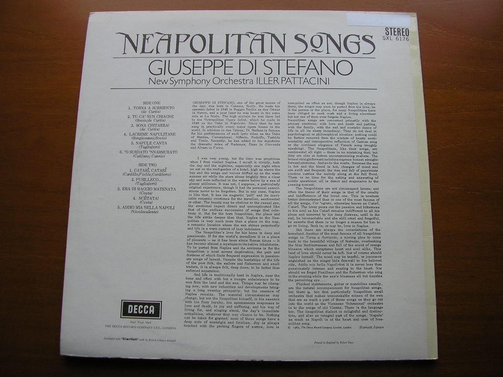 SXL 6176 DI STEFANO SINGS NEAPOLITAN SONGS DI STEFANO / NEW SYMPHONY ORCHESTRA / PATTACINI