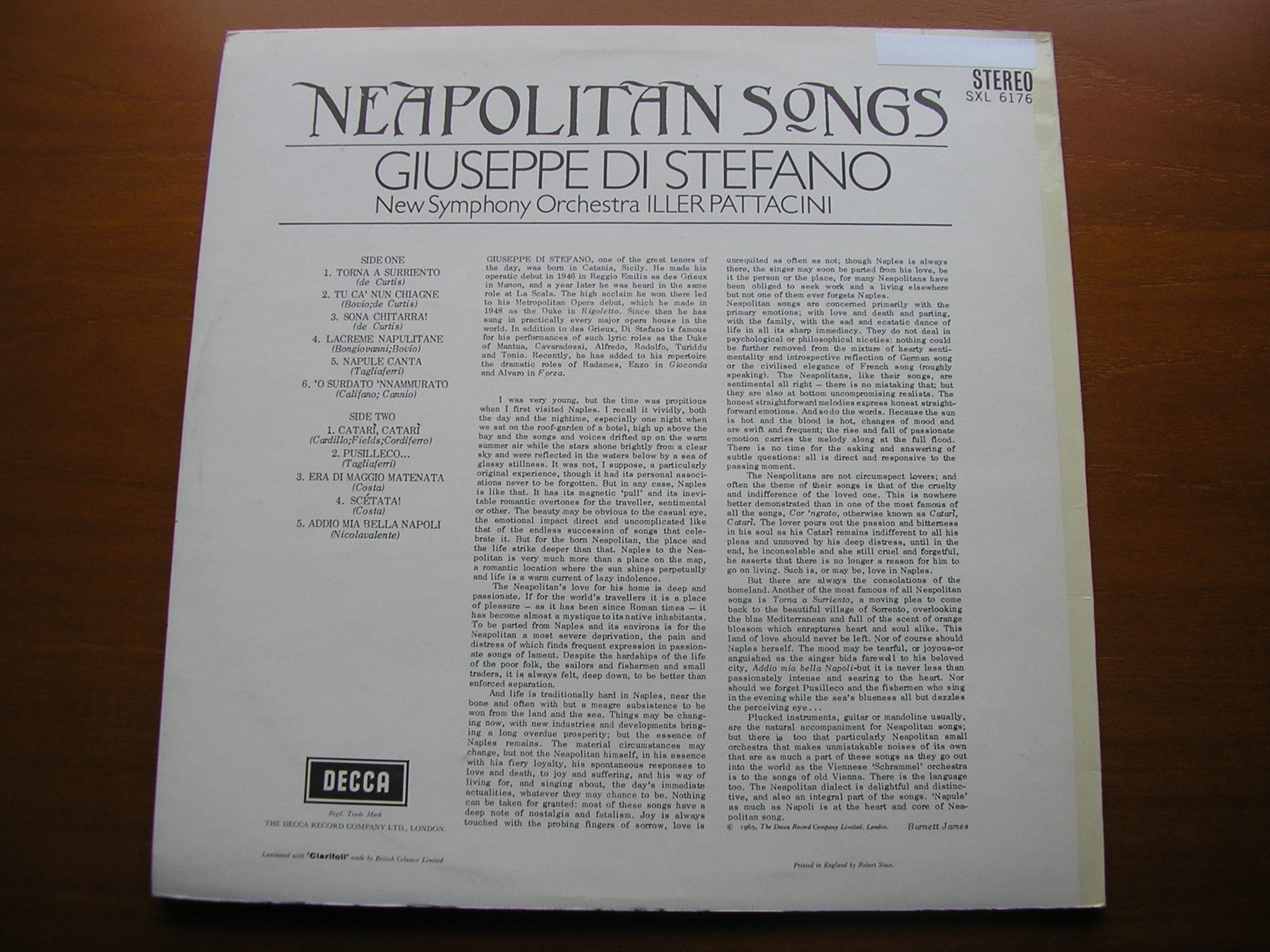 SXL 6176 DI STEFANO SINGS NEAPOLITAN SONGS DI STEFANO / NEW SYMPHONY ORCHESTRA / PATTACINI
