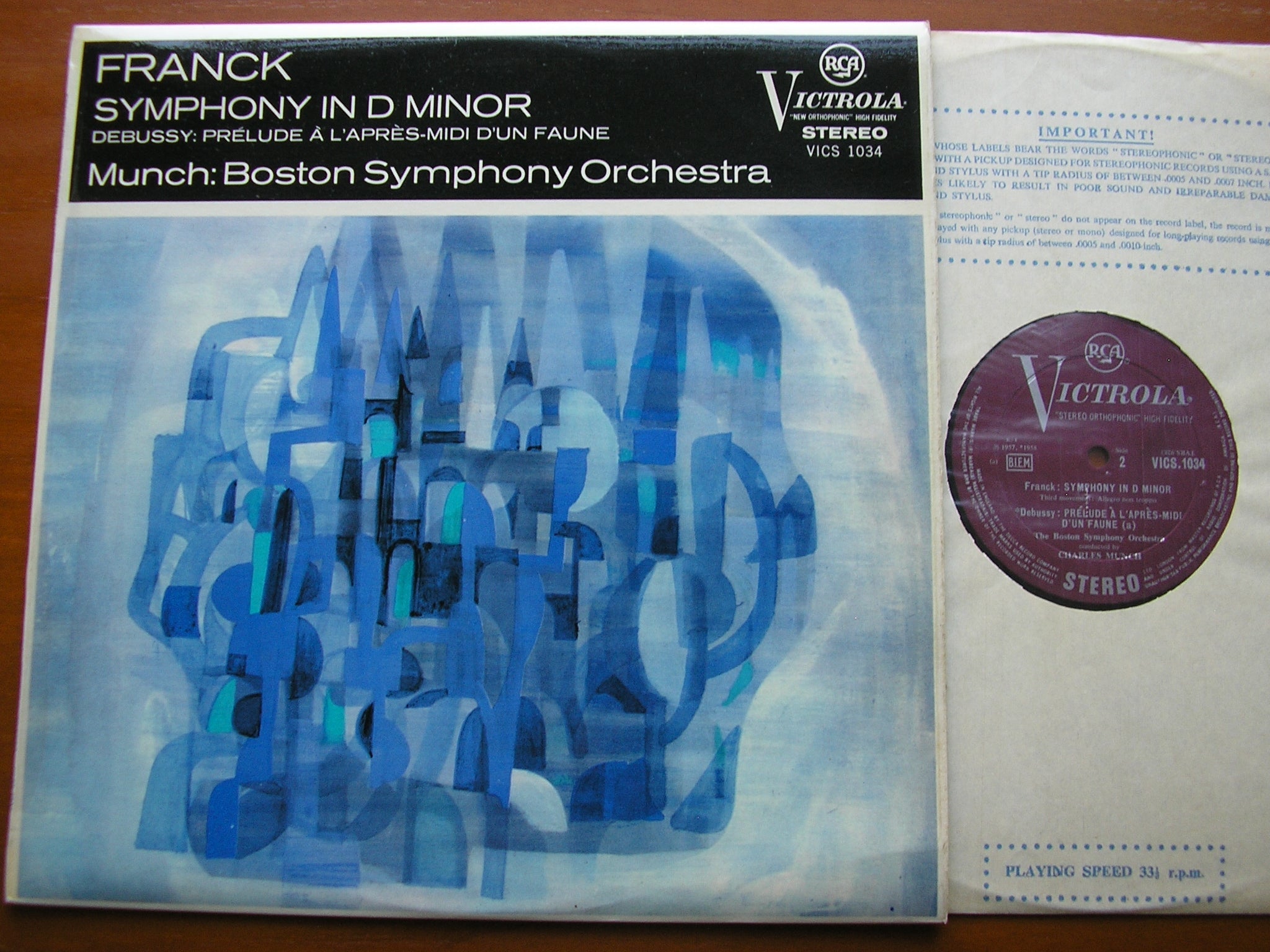 FRANCK: SYMPHONY in D / DEBUSSY: PRELUDE    MUNCH / BOSTON SYMPHONY   VICS 1034