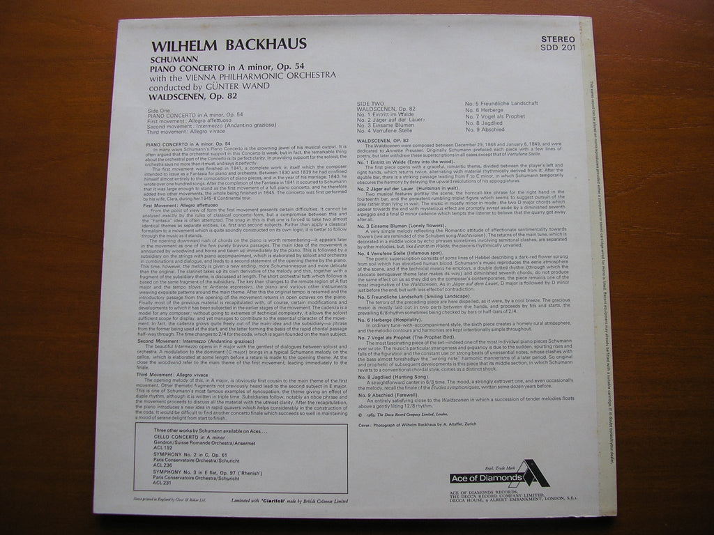 SCHUMANN: PIANO CONCERTO / WALDSCENEN    KEMPFF / VIENNA PHILHARMONIC / WAND  Decca SDD 201