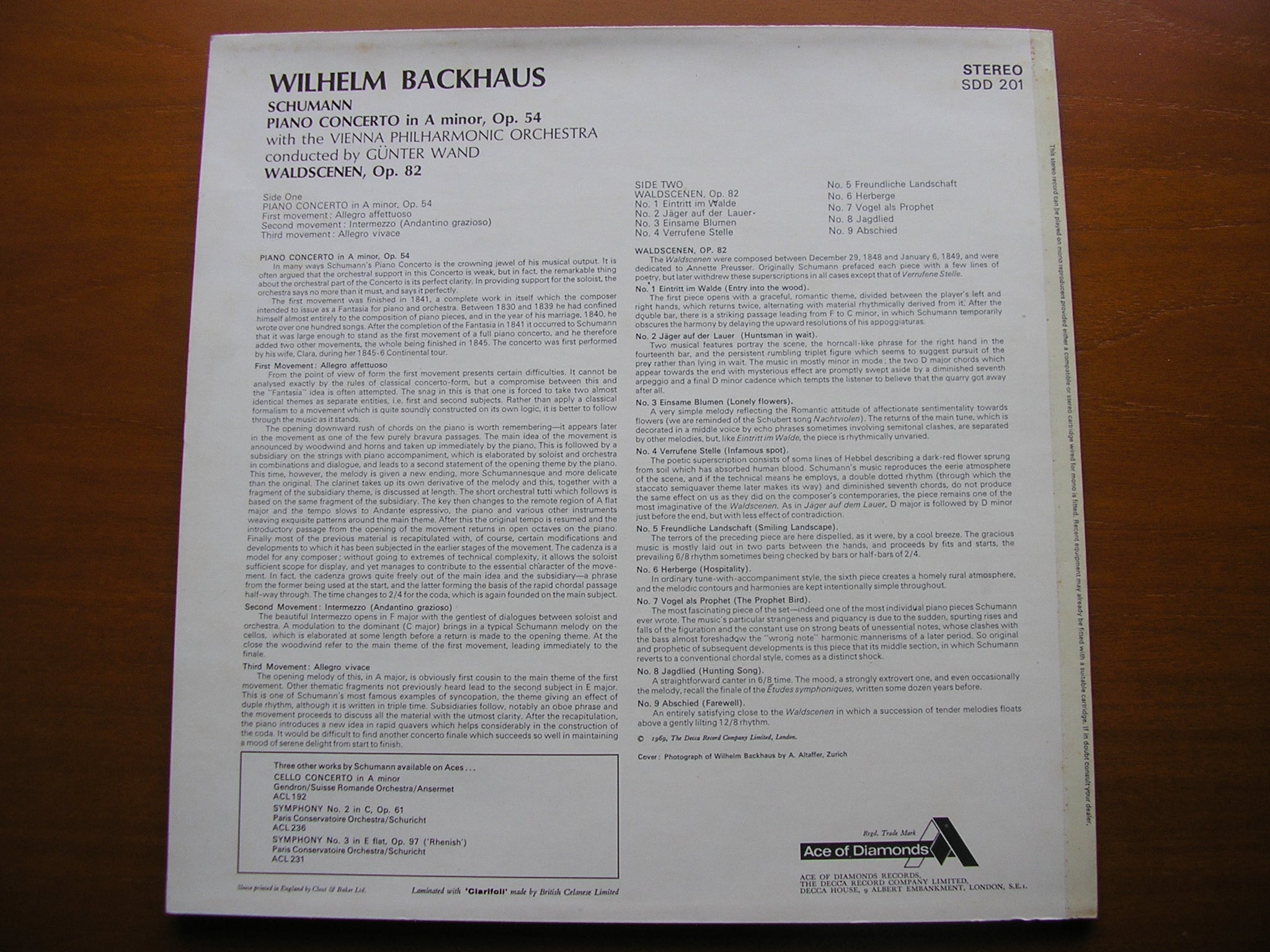 SCHUMANN: PIANO CONCERTO / WALDSCENEN    KEMPFF / VIENNA PHILHARMONIC / WAND  Decca SDD 201