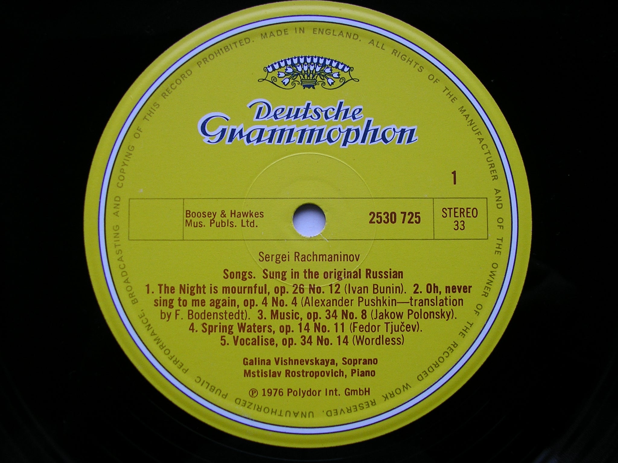 VISHNEVSKAYA SINGS RACHMANINOV & GLINKA SONGS    VISHNEVSKAYA / ROSTROPOVICH   2530 725