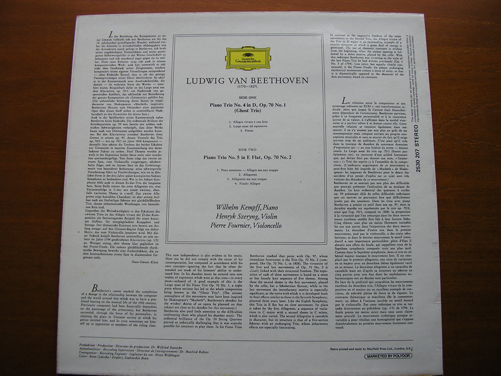 BEETHOVEN: PIANO TRIO 'Ghost'   KEMPFF / SZERYNG / FOURNIER    2530 207