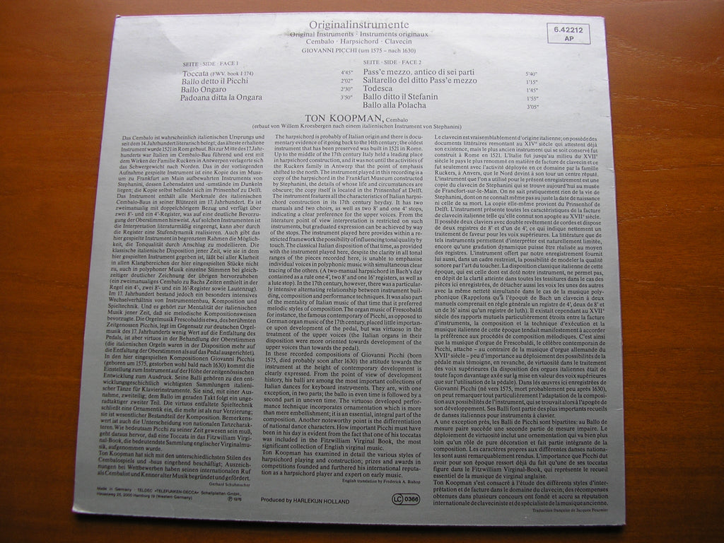 PICCHI: MUSIC FOR HARPSICHORD      TON KOOPMAN     6.42212