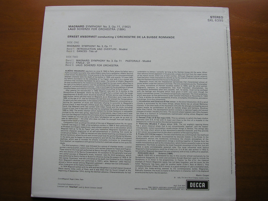 SXL 6395 MAGNARD: SYMPHONY No. 3 / LALO: SCHERZO ANSERMET / SUISSE ROMANDE