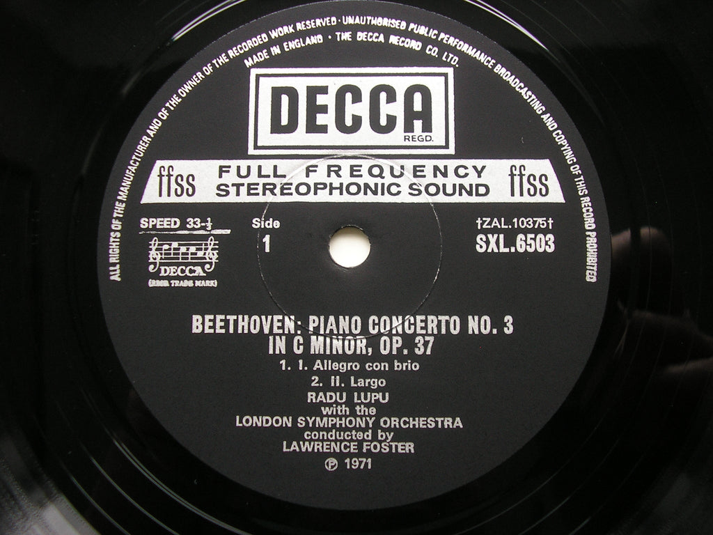 SXL 6503 BEETHOVEN: PIANO CONCERTO No. 3 / 32 VARIATIONS RADU LUPU / LONDON SYMPHONY / LAWRENCE FOSTER
