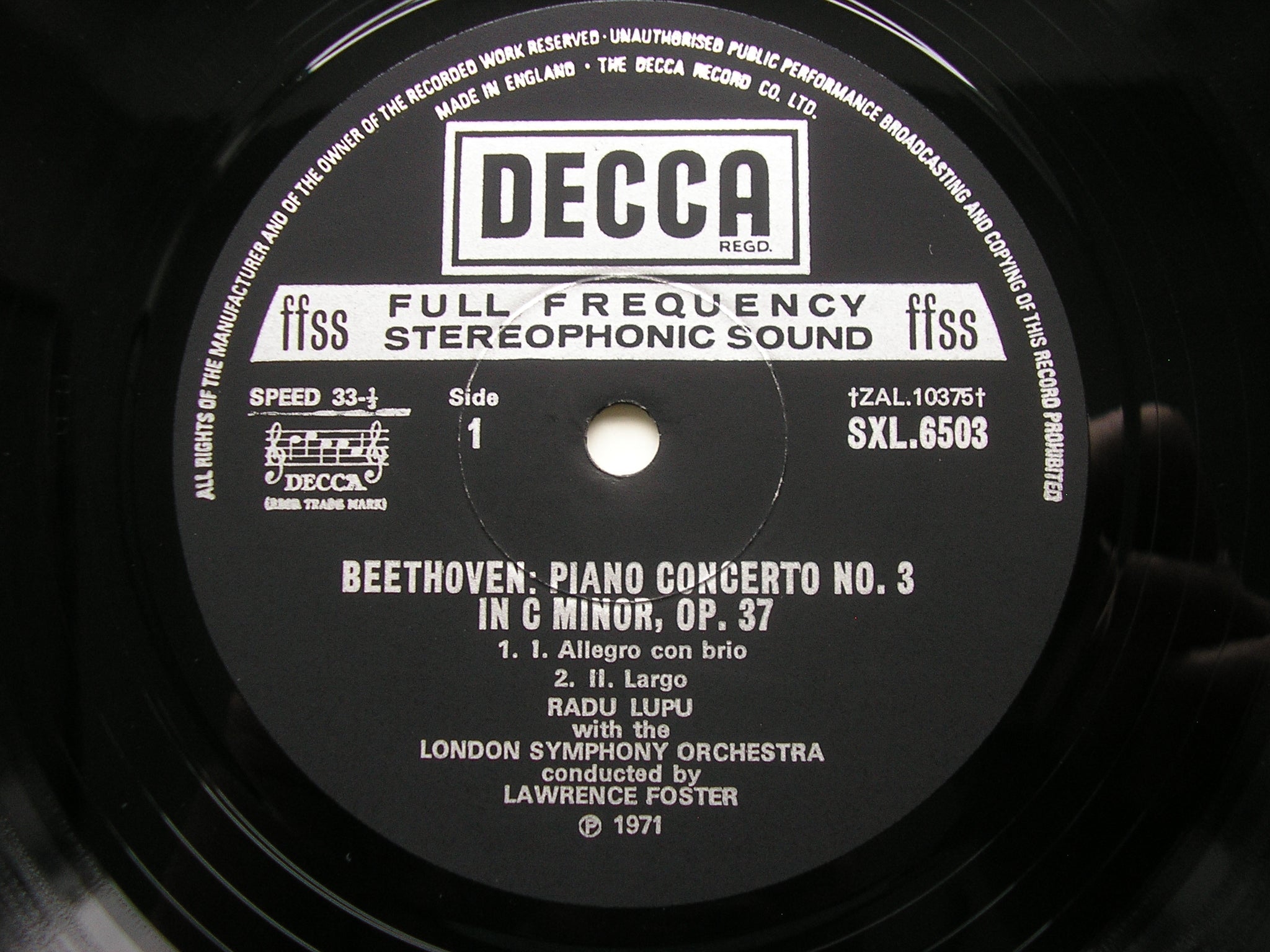 SXL 6503 BEETHOVEN: PIANO CONCERTO No. 3 / 32 VARIATIONS RADU LUPU / LONDON SYMPHONY / LAWRENCE FOSTER