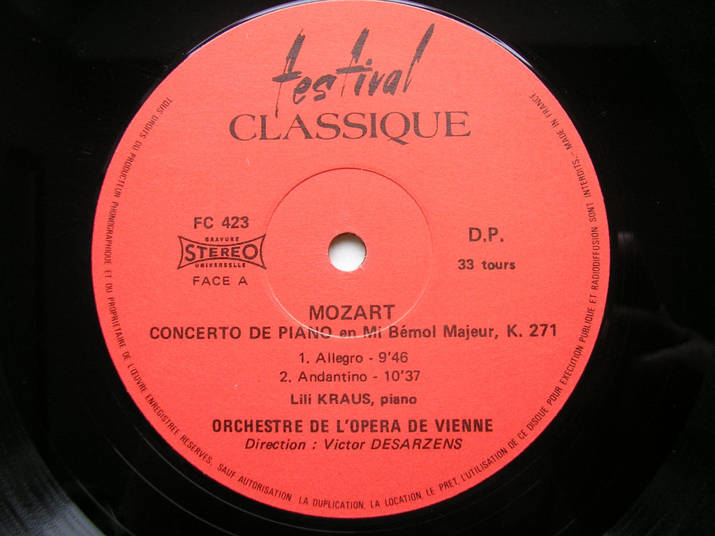 MOZART: PIANO CONCERTO No. 9 / SONATA K331     LILI KRAUS / VIENNA OPERA ORCHESTRA / DESARZENS    FC 423