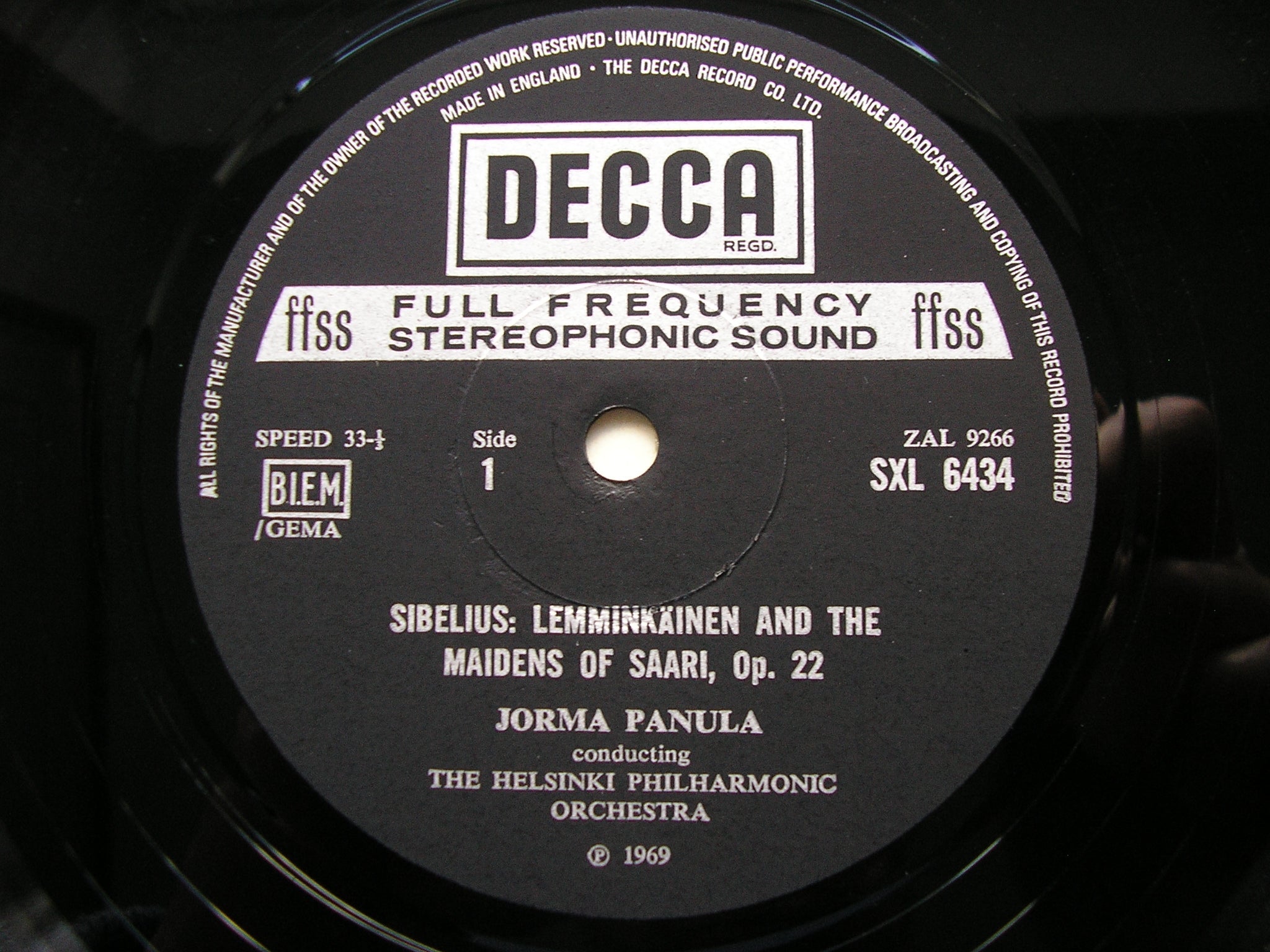 SXL 6434 SIBELIUS: ORCHESTRAL WORKS / BERGMAN: AUBADE PANULA / HELSINKI PHILHARMONIC ORCHESTRA
