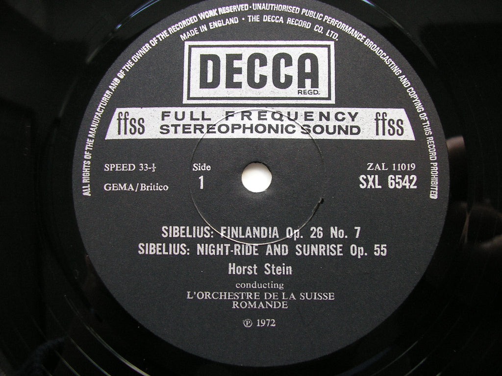 SXL 6542 SIBELIUS: ORCHESTRAL WORKS STEIN / SUISSE ROMANDE