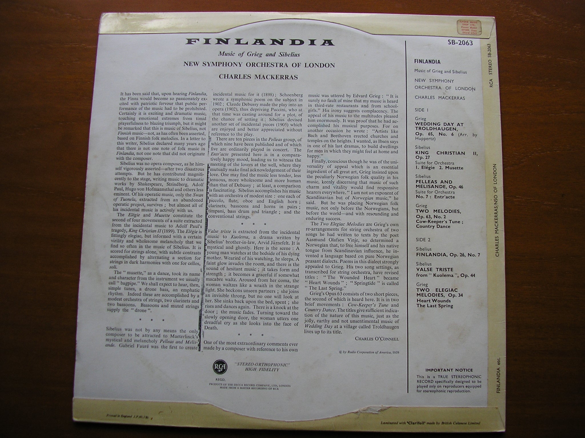 SIBELIUS & GRIEG: ORCHESTRAL WORKS   MACKERRAS / NEW SYMPHONY ORCHESTRA   SB 2063