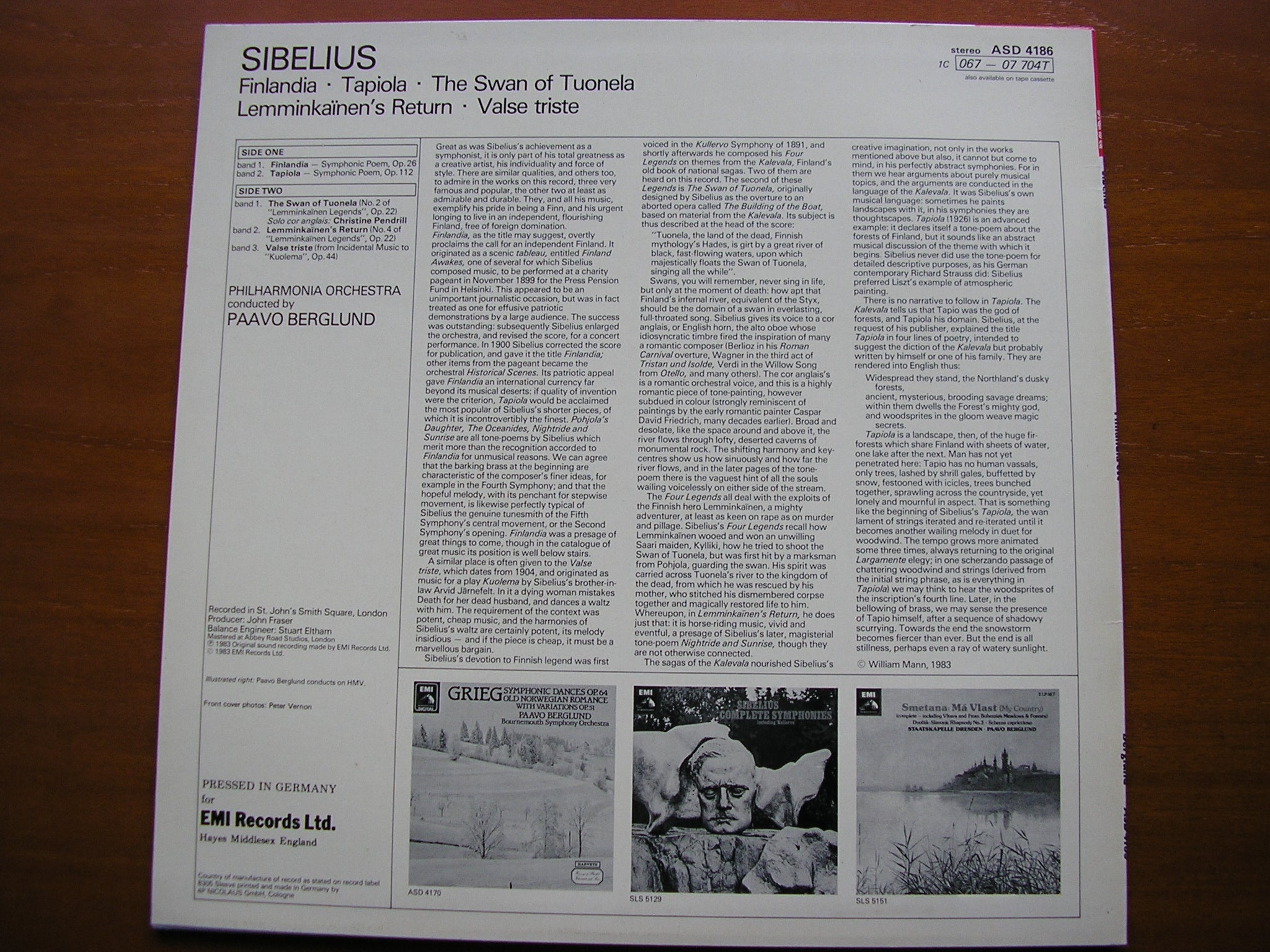 SIBELIUS: ORCHESTRAL WORKS    BERGLUND / PHILHARMONIA ORCHESTRA   ASD 4186