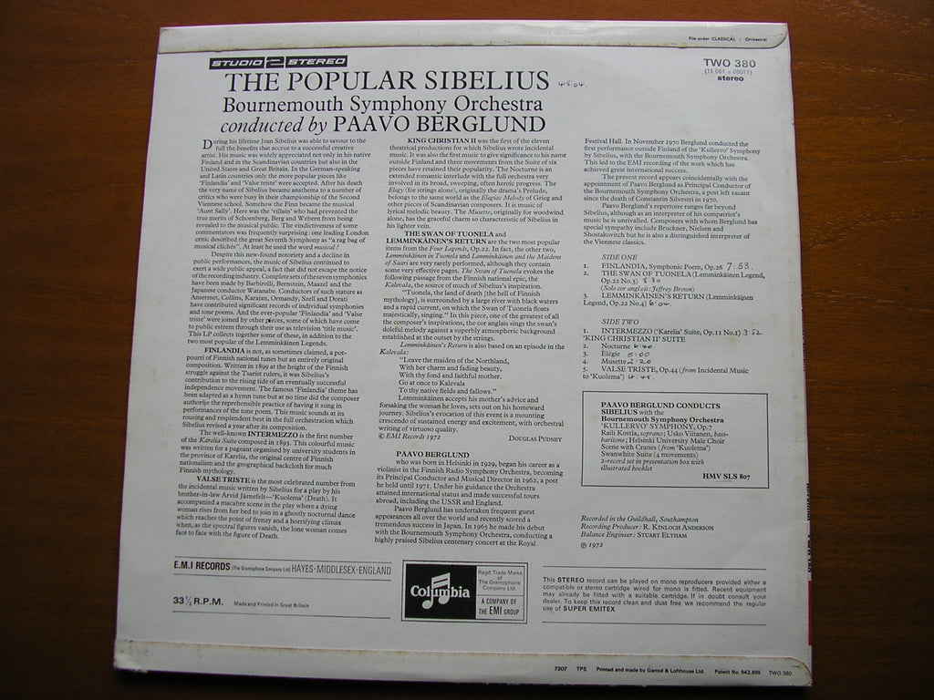 SIBELIUS: ORCHESTRAL WORKS     BERGLUND / BOURNEMOUTH SYMPHONY  TWO 380