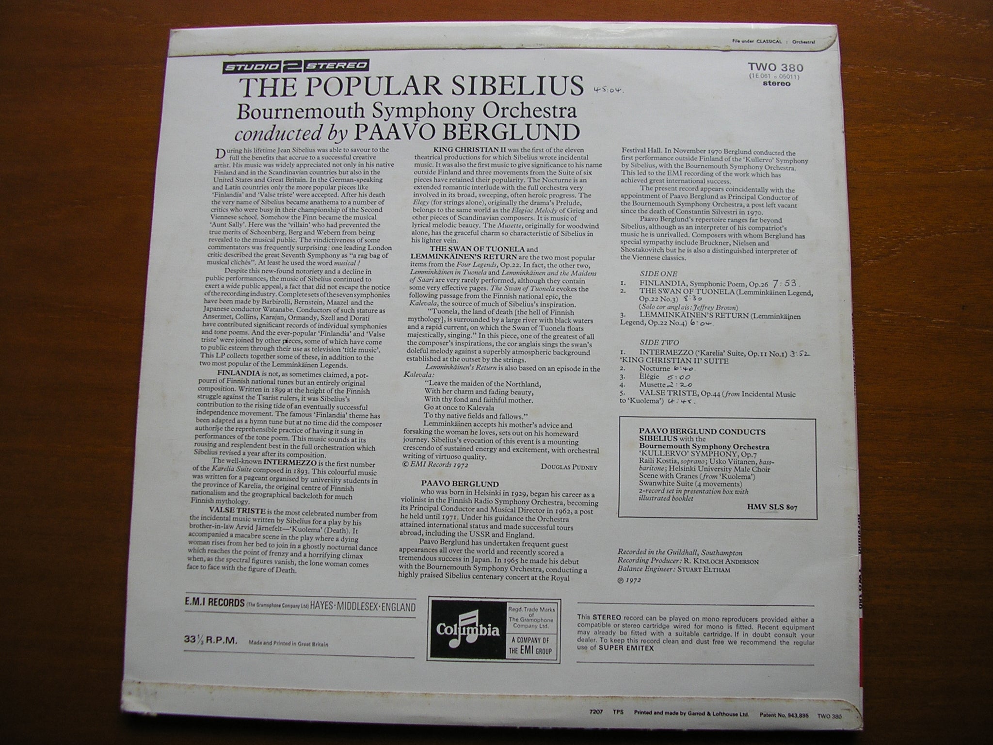 SIBELIUS: ORCHESTRAL WORKS     BERGLUND / BOURNEMOUTH SYMPHONY  TWO 380