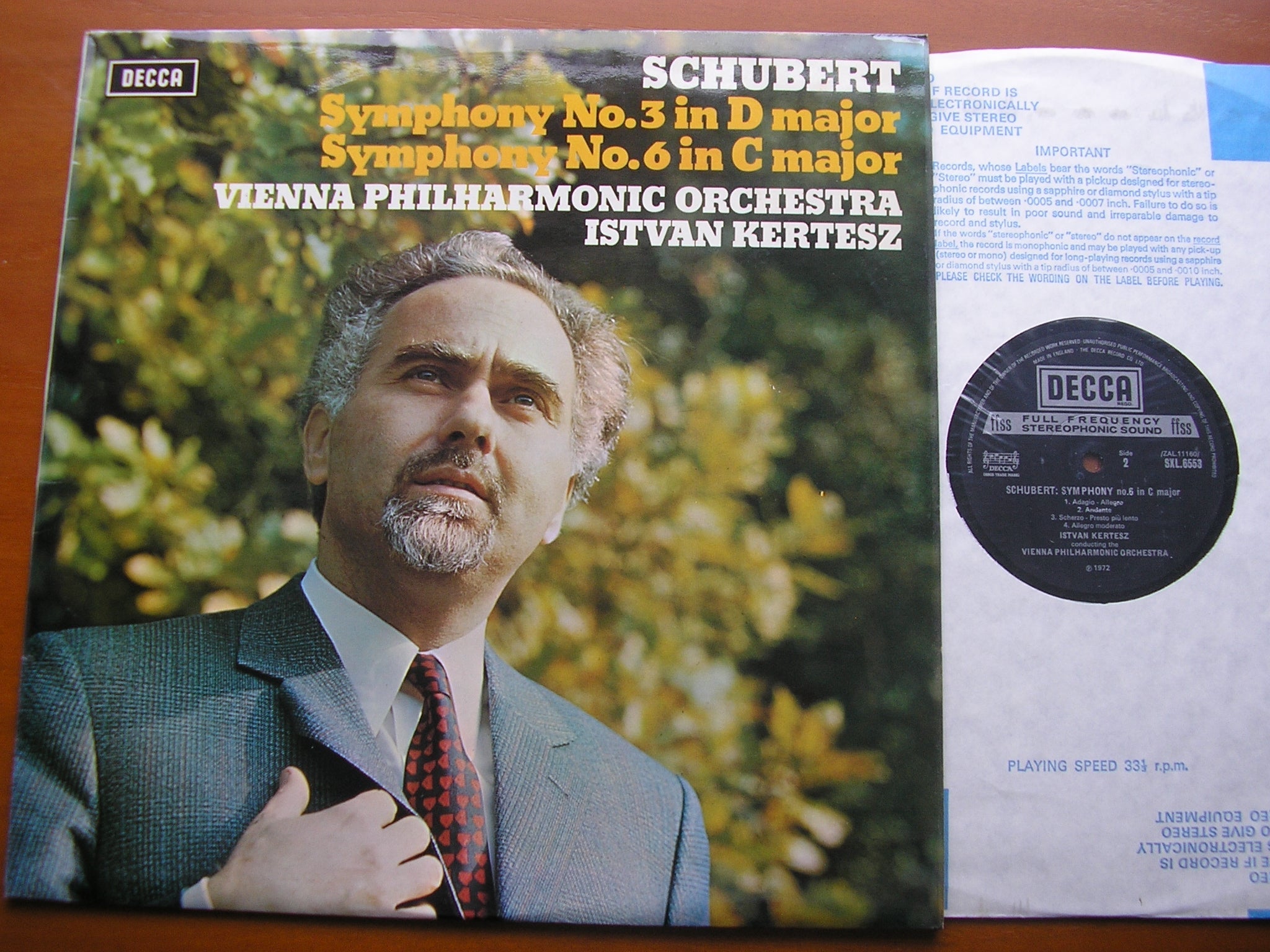 SXL 6553 SCHUBERT: SYMPHONIES Nos. 3 & 6 KERTESZ / VIENNA PHILHARMONIC