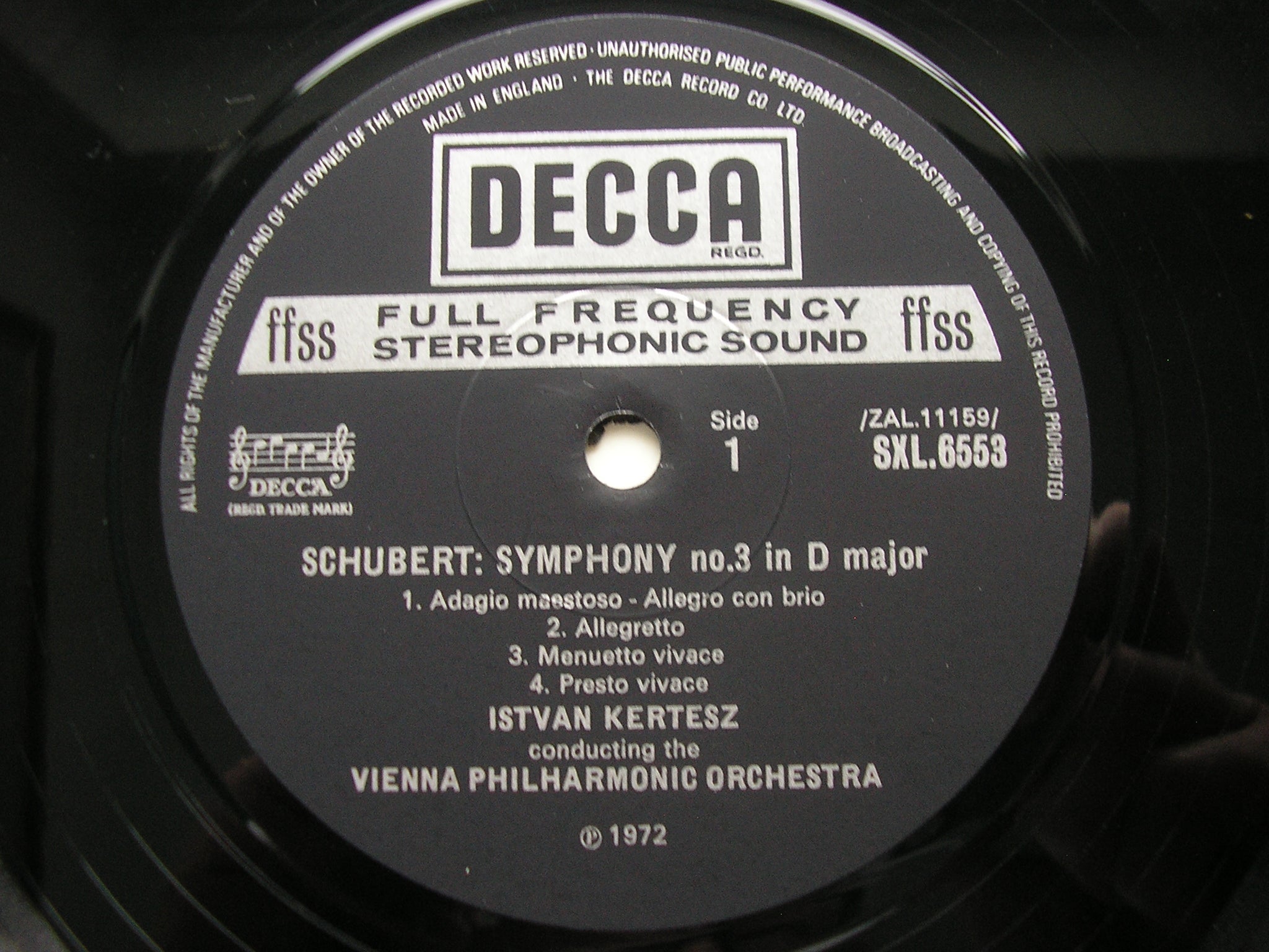 SXL 6553 SCHUBERT: SYMPHONIES Nos. 3 & 6 KERTESZ / VIENNA PHILHARMONIC